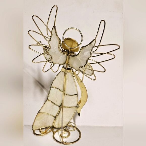 Christmas Angel Figure Playing Violin Wire & Capiz Shell - Picture 3 of 5
